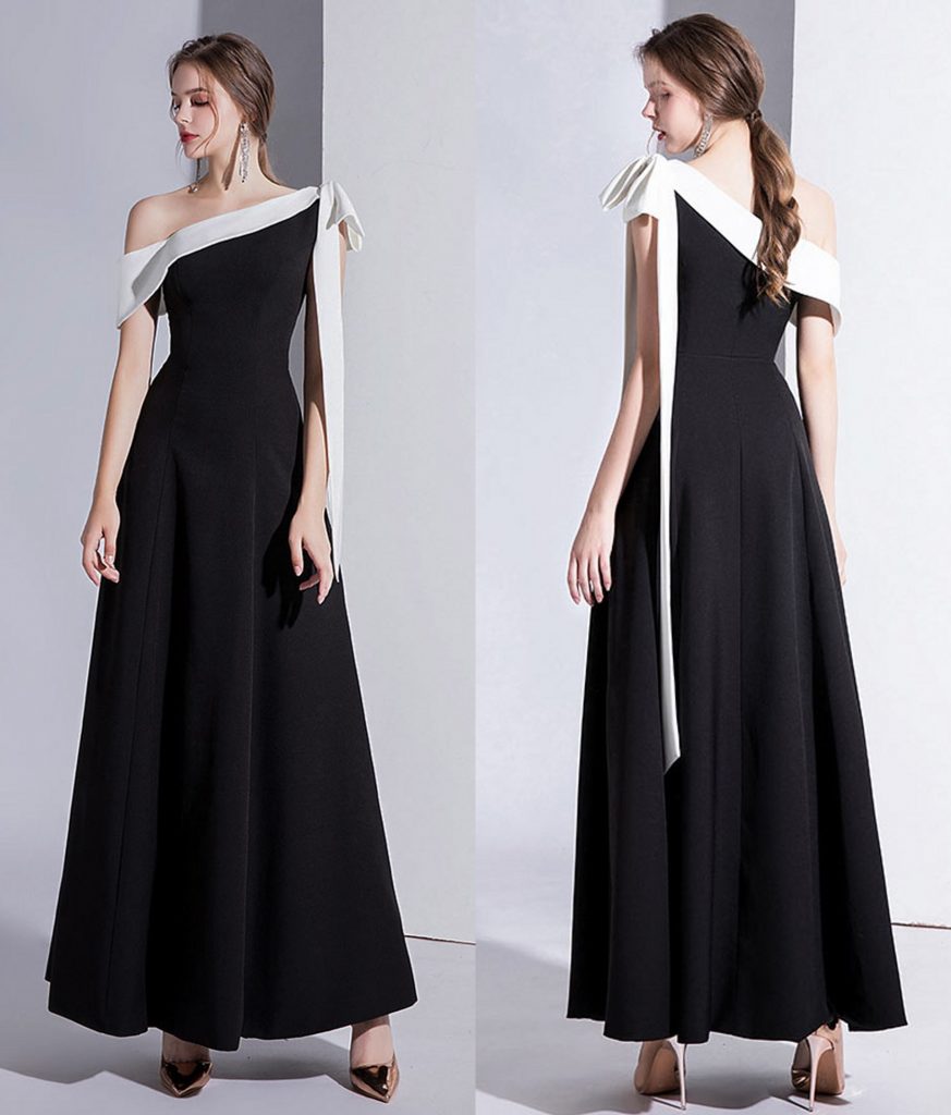 Robe longue noire & blanche asymétrique simple